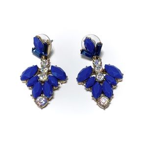 J. Crew Blue Gem Crystal Post Drop Dangle Statement Earrings